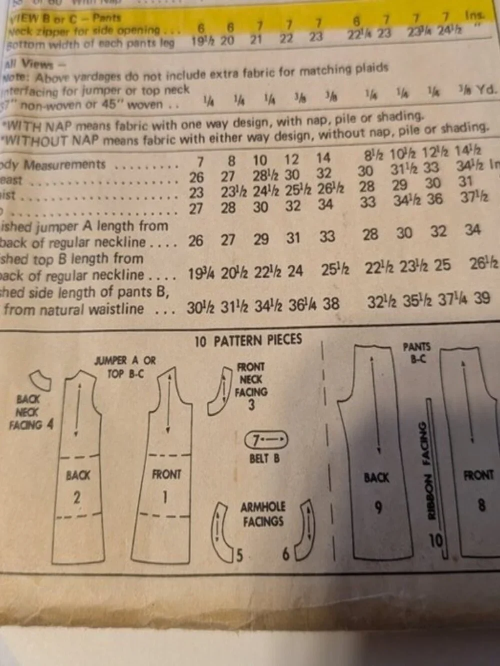 McCall's 3656 Jumper, Top, Pants sewing pattern